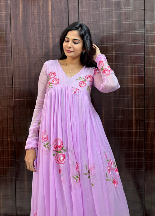Cherry blossom chiffon anarkali set