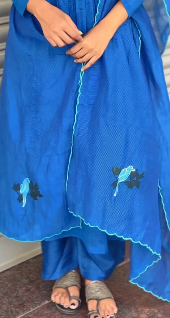 Azure Bird Handpainted Anarkali Set 🦋