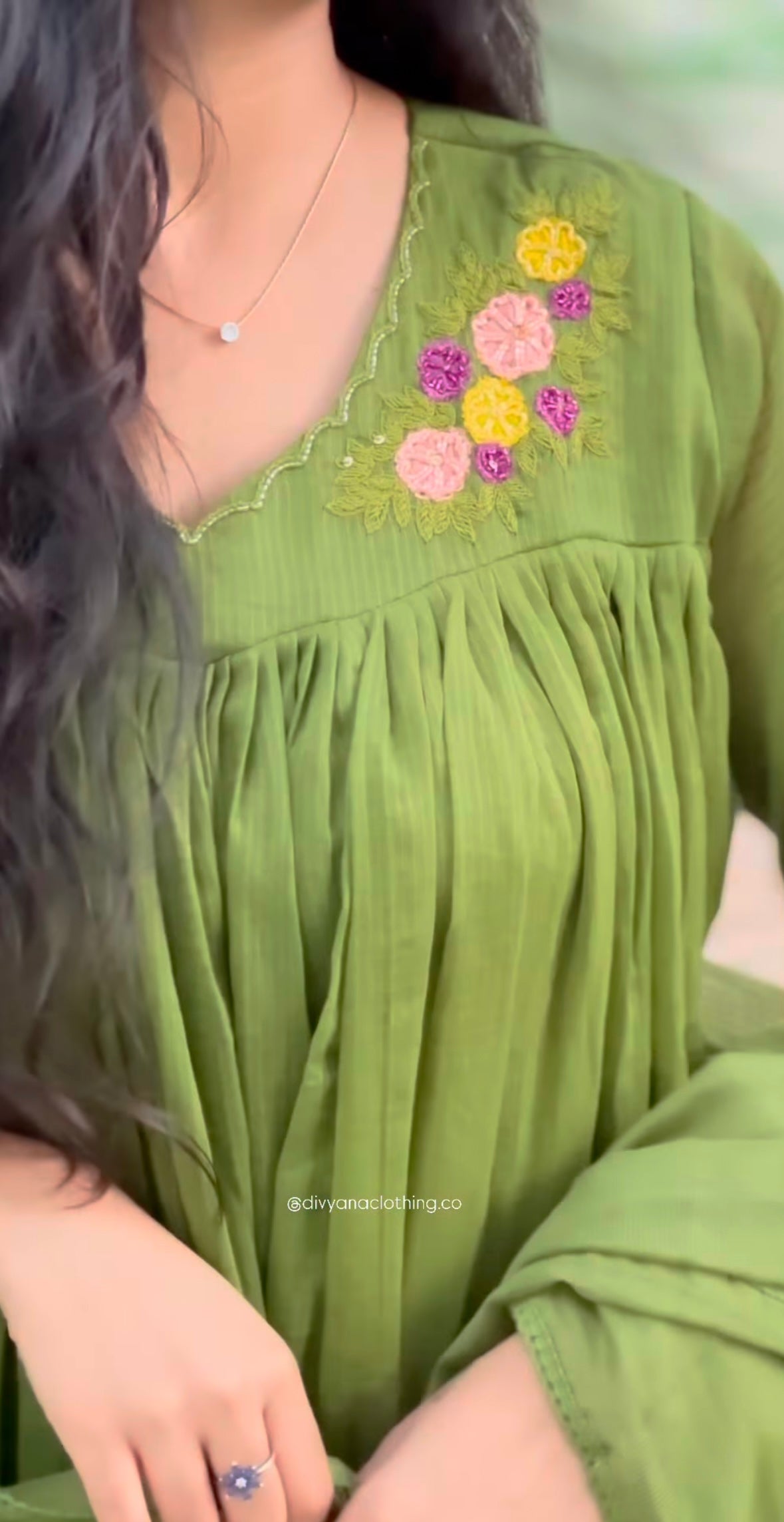 Green kota doria embroided set