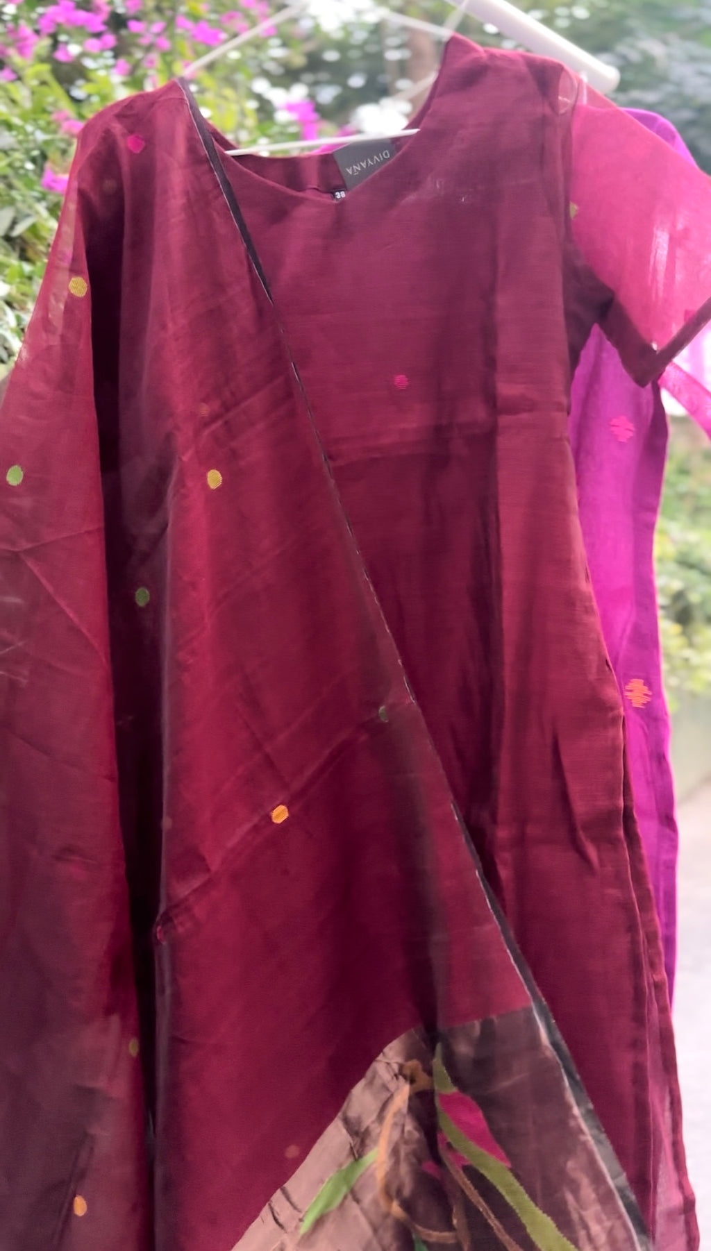 Roohani maroon jamdhani silk set