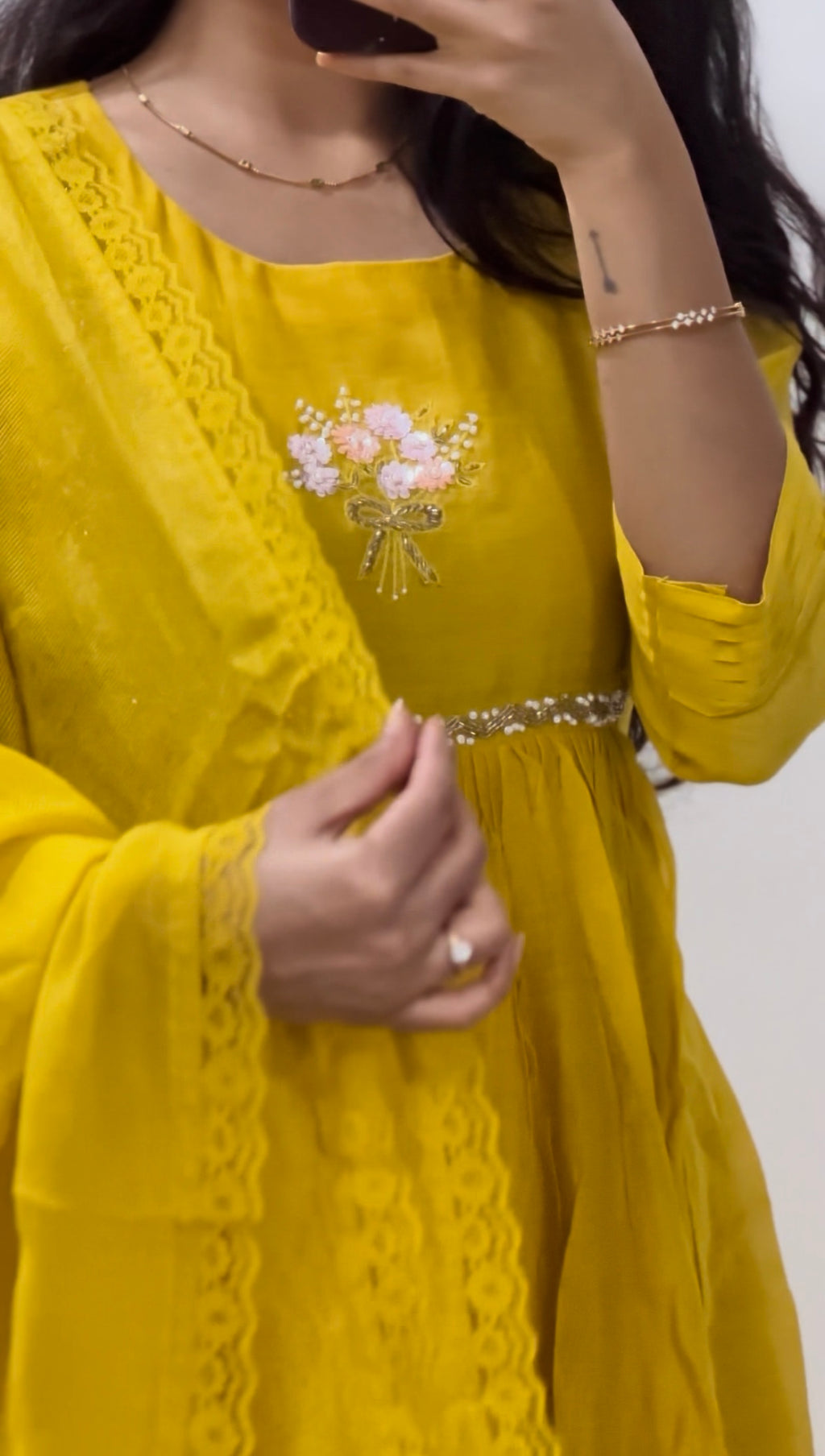 Mustard bouquet chanderi dress