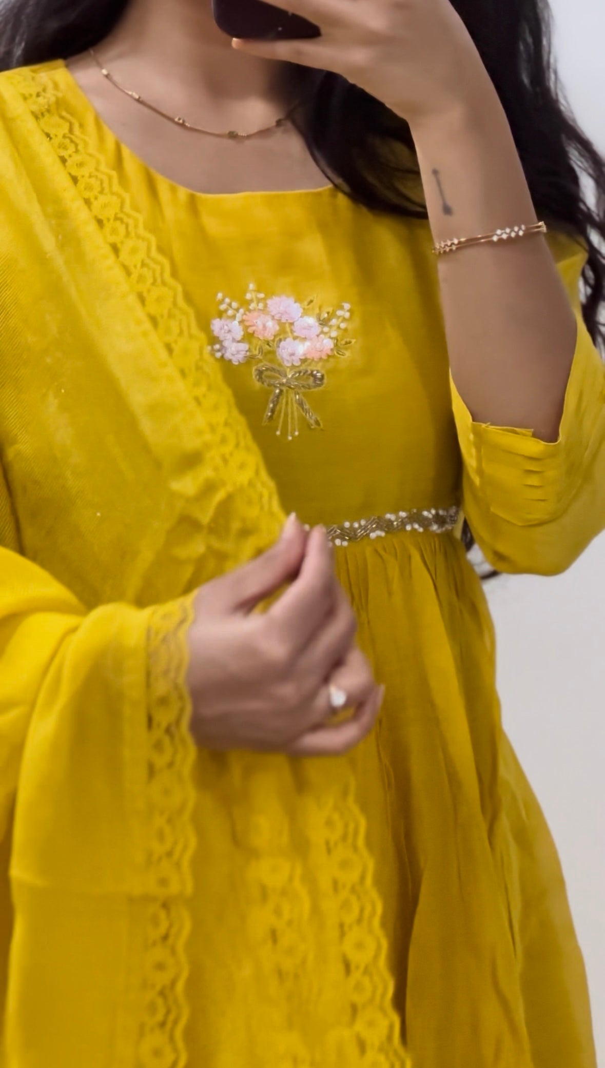 Mustard bouquet chanderi dress