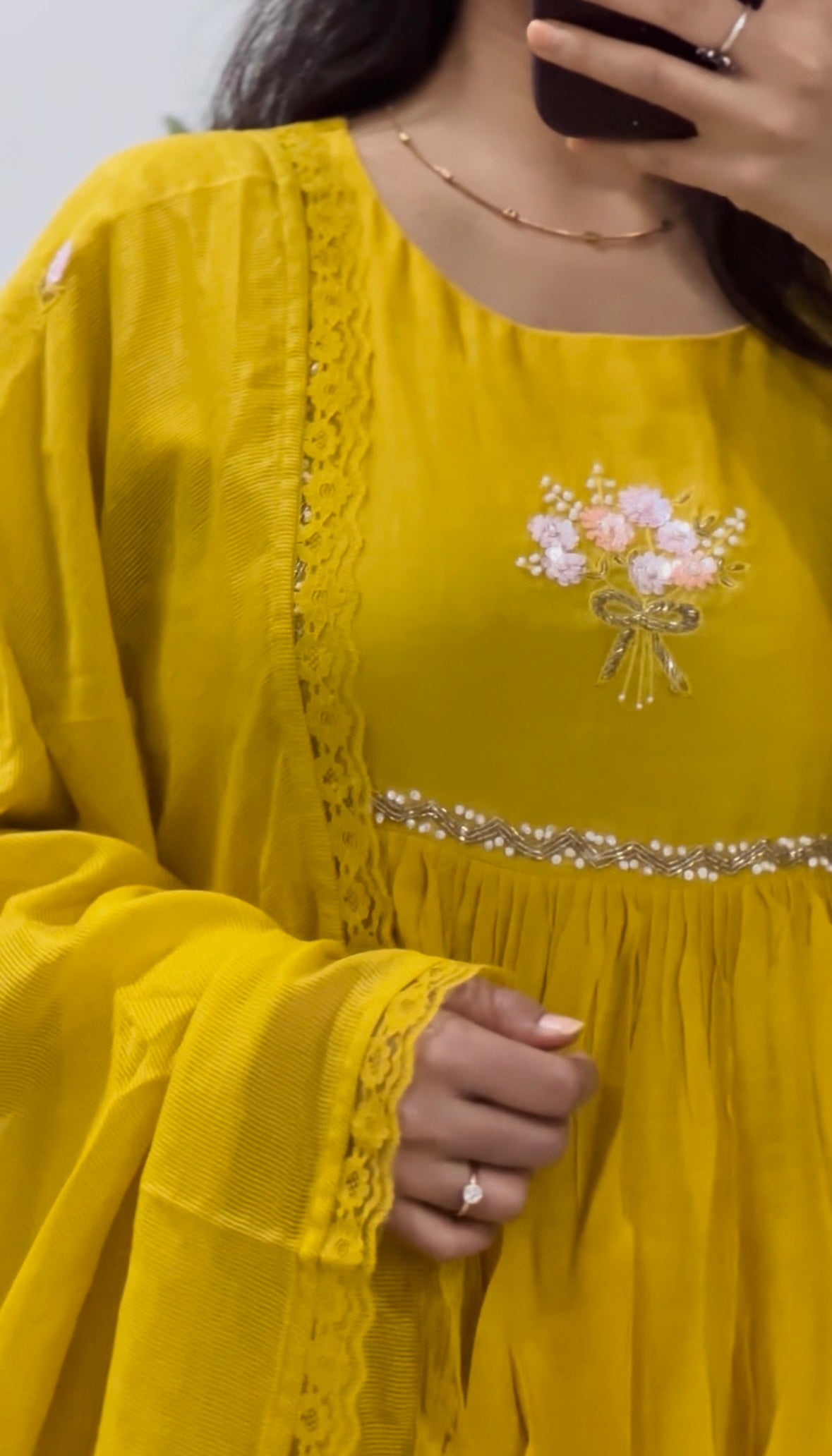 Mustard bouquet chanderi dress