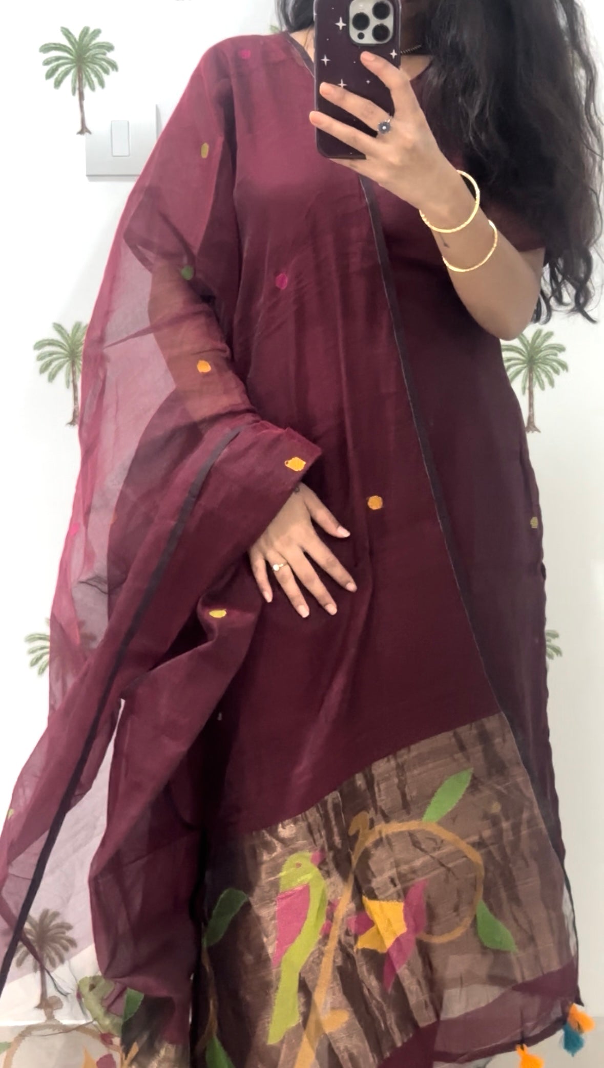 Roohani maroon jamdhani silk set