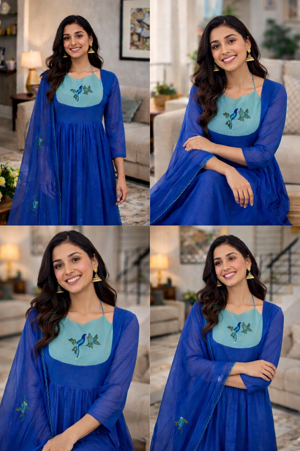 Azure Bird Handpainted Anarkali Set 🦋