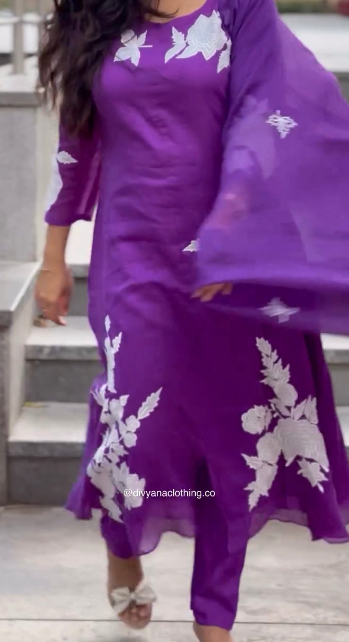 Purple kota doria applique work set