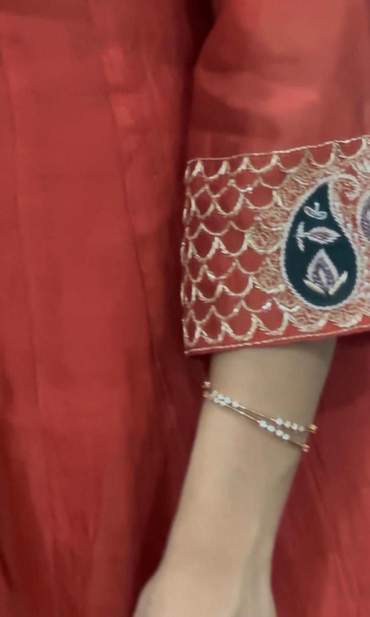 Rust orange chanderi anarkali set