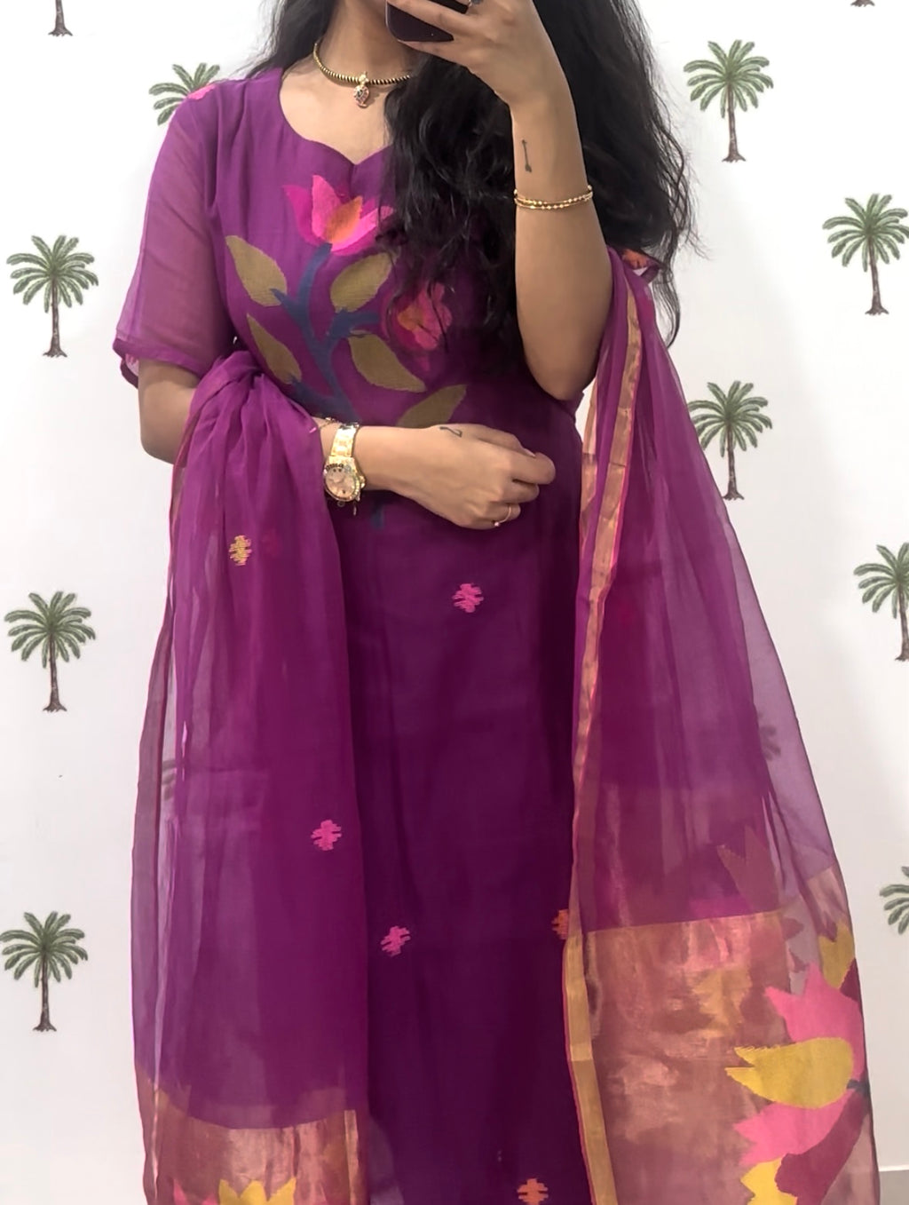 Kushboo lotus jamdhani silk set