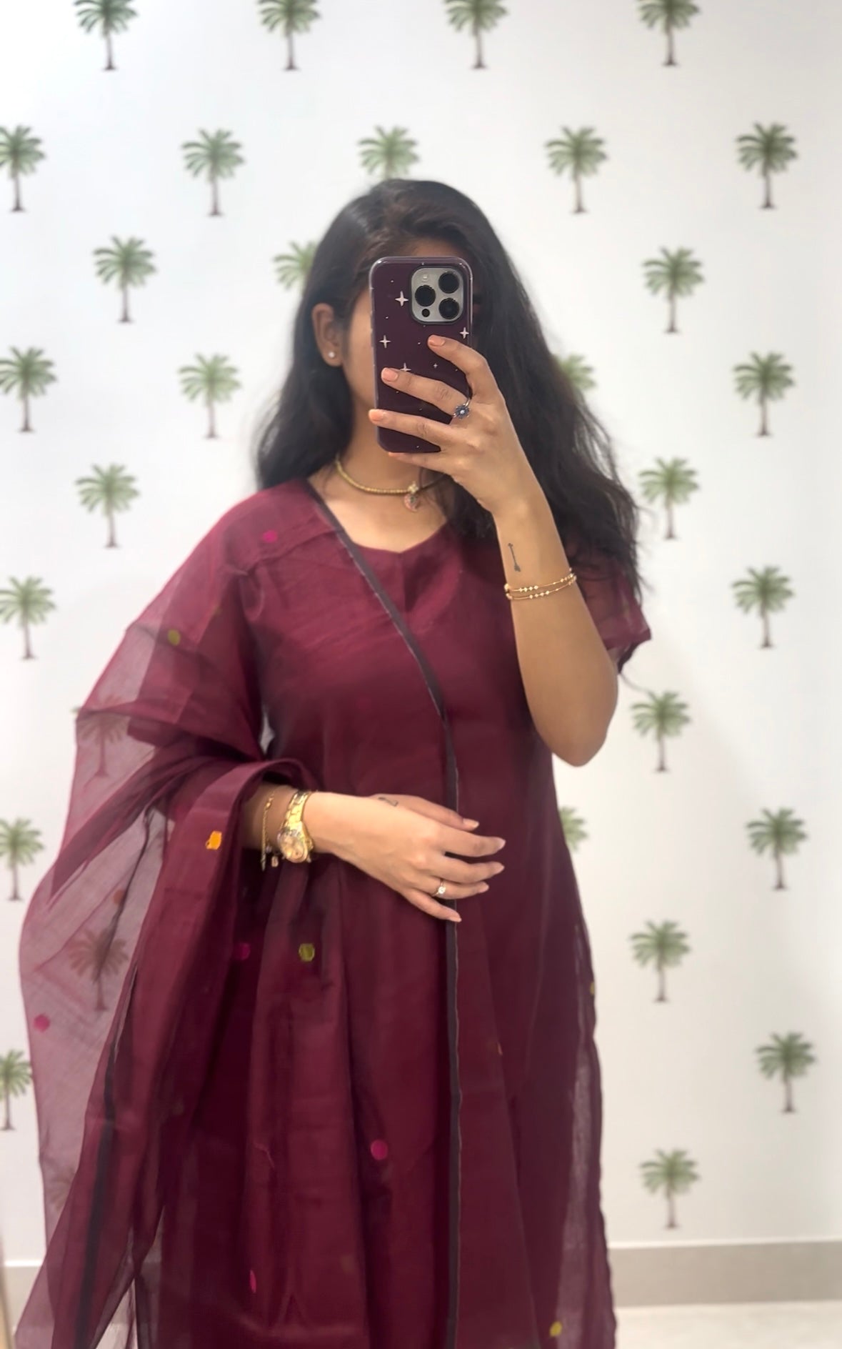 Roohani maroon jamdhani silk set
