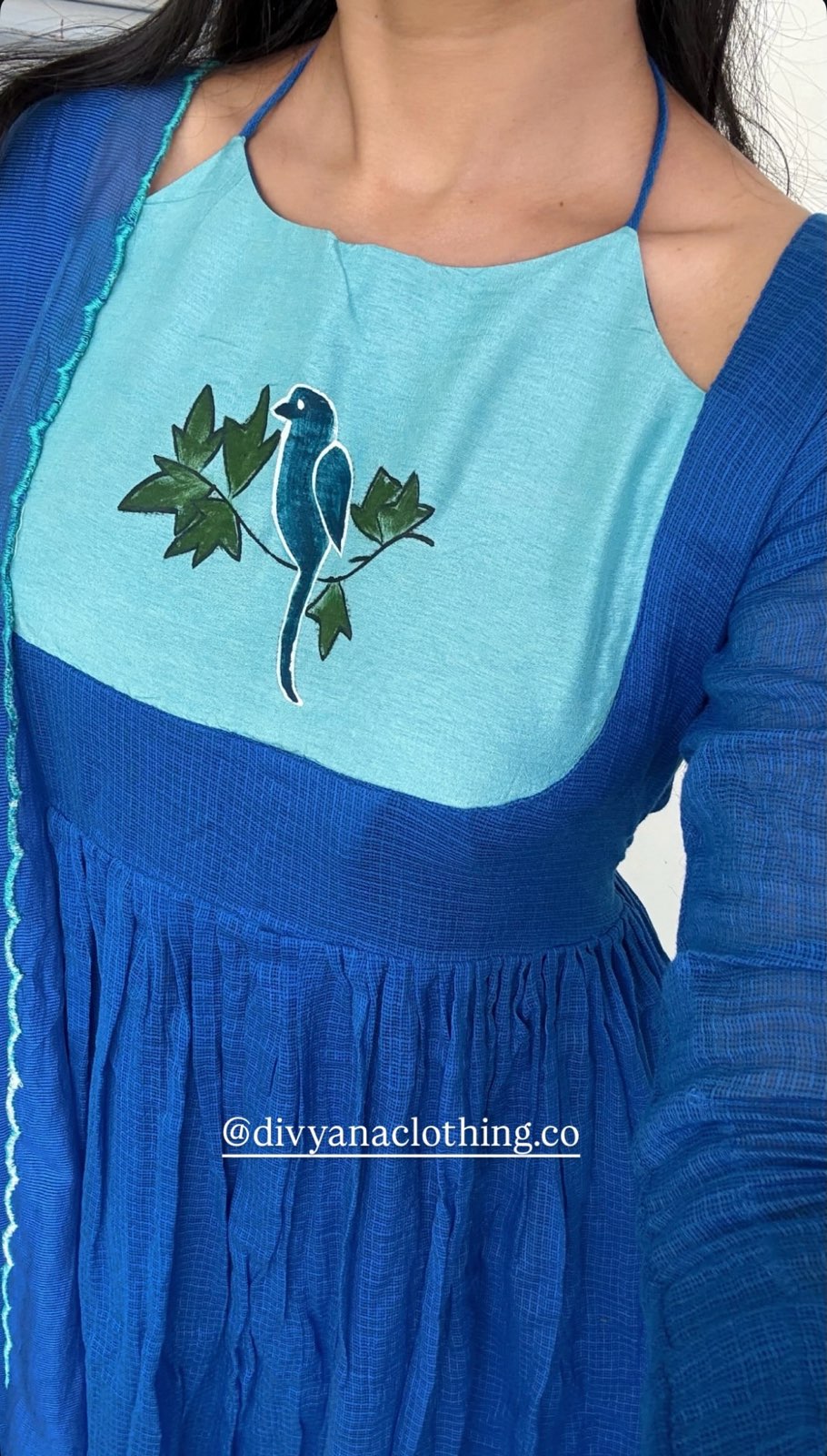 Azure Bird Handpainted Anarkali Set 🦋