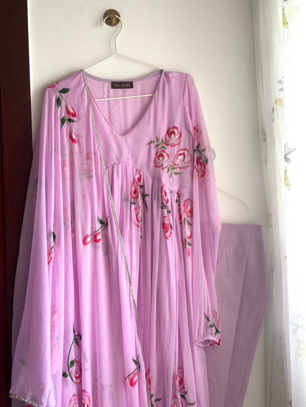Cherry blossom chiffon anarkali set