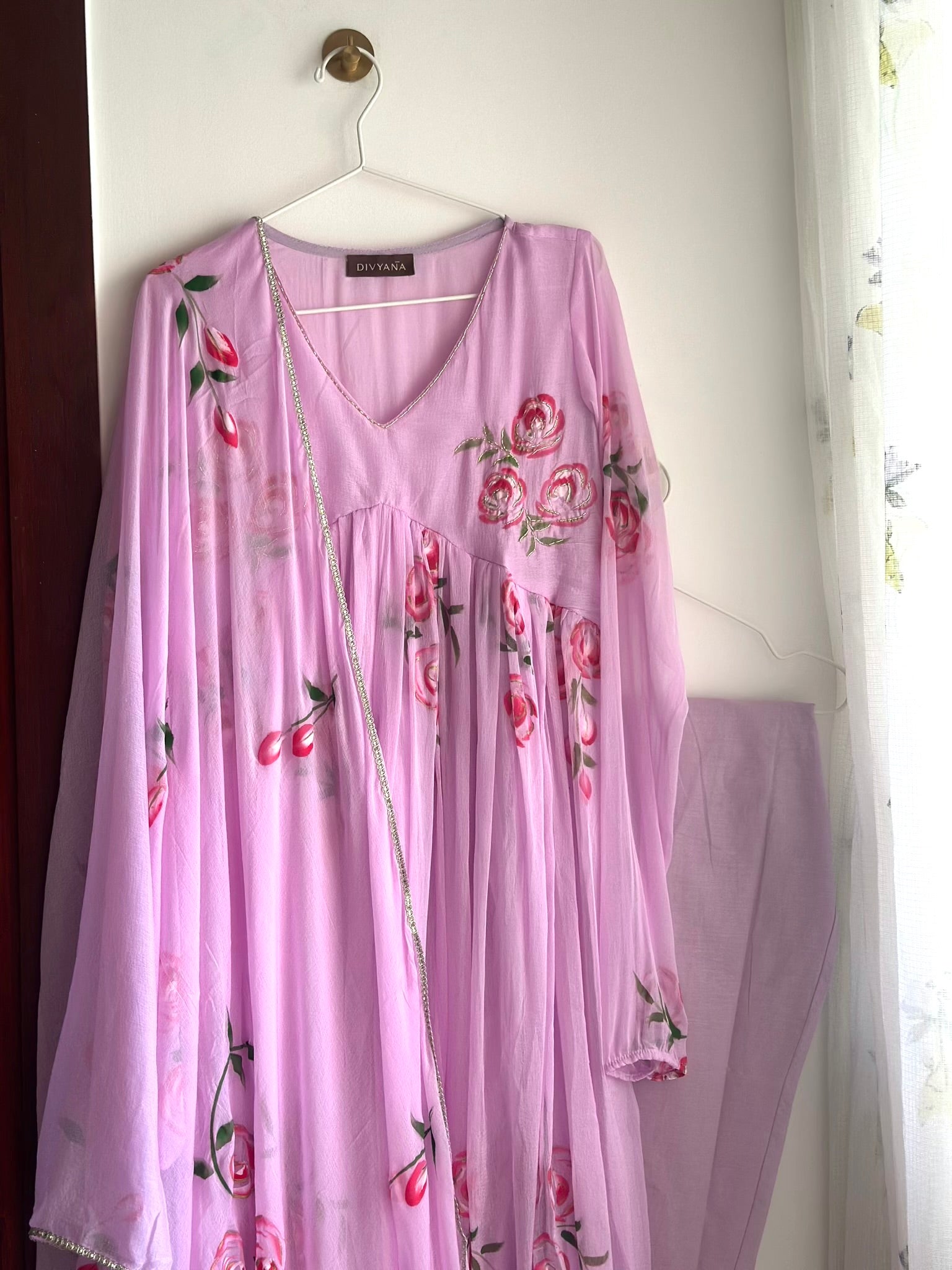 Cherry blossom chiffon anarkali set