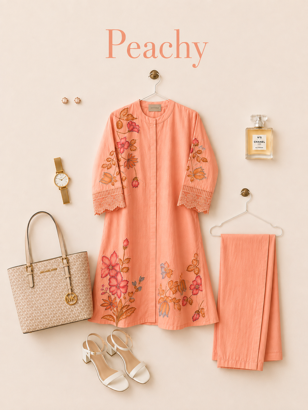 Pretty peach hand-Painted Cotton Co-ord Set