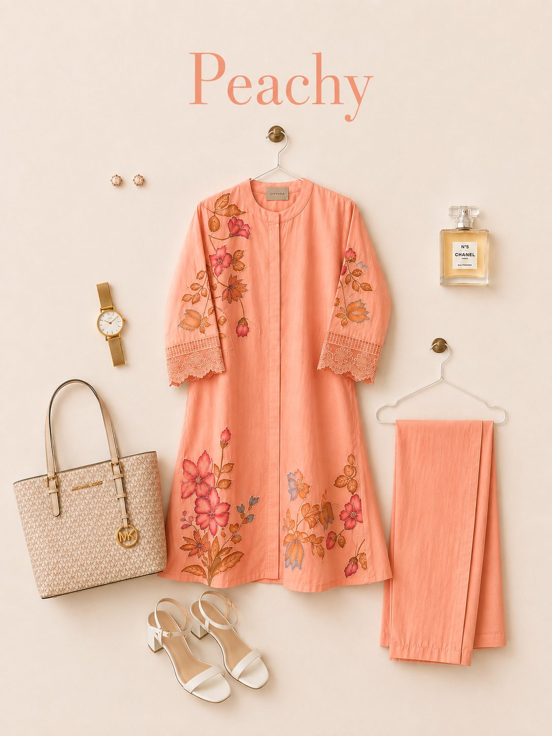 Pretty peach hand-Painted Cotton Co-ord Set