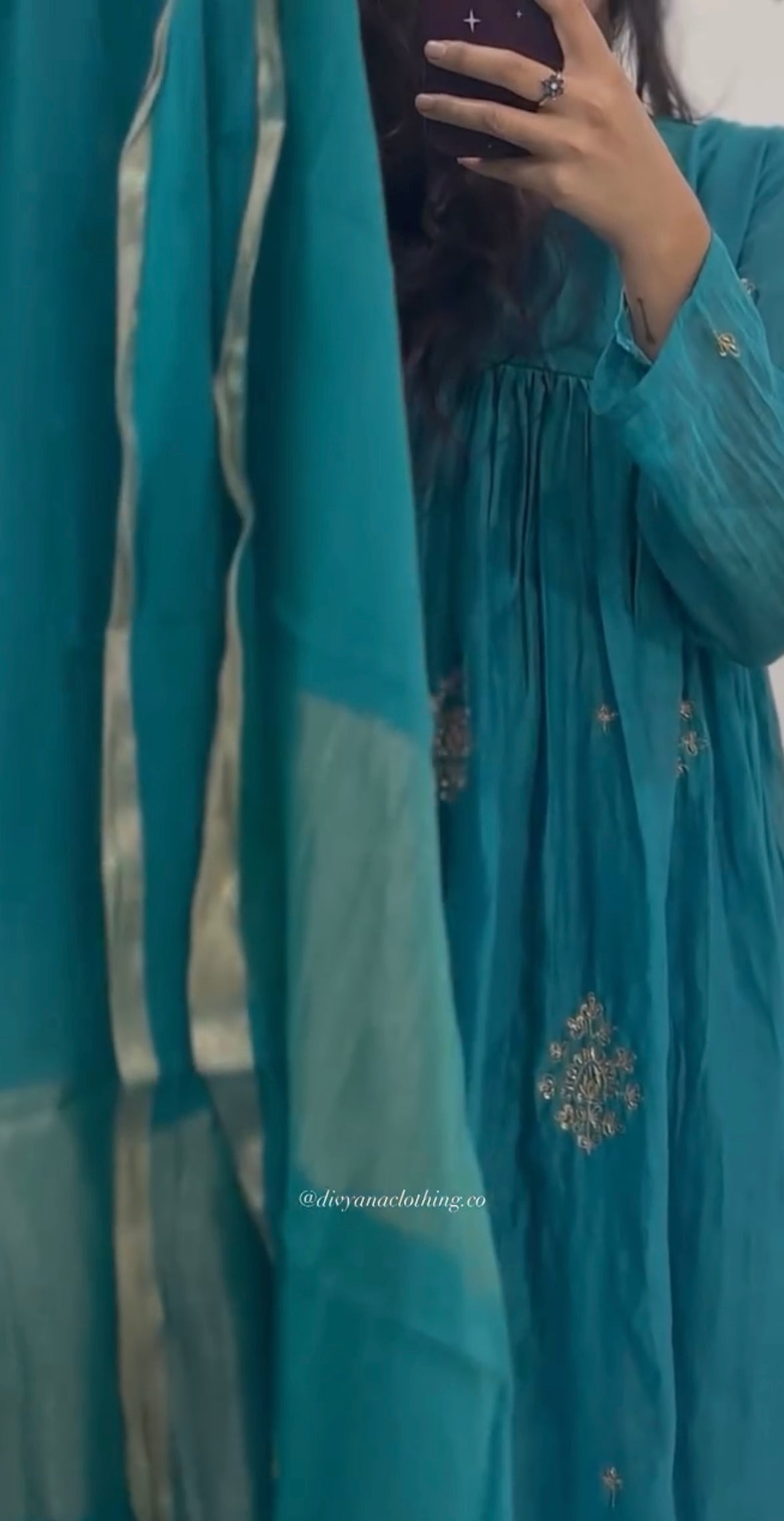 Neelambari teal chanderi embroidey set