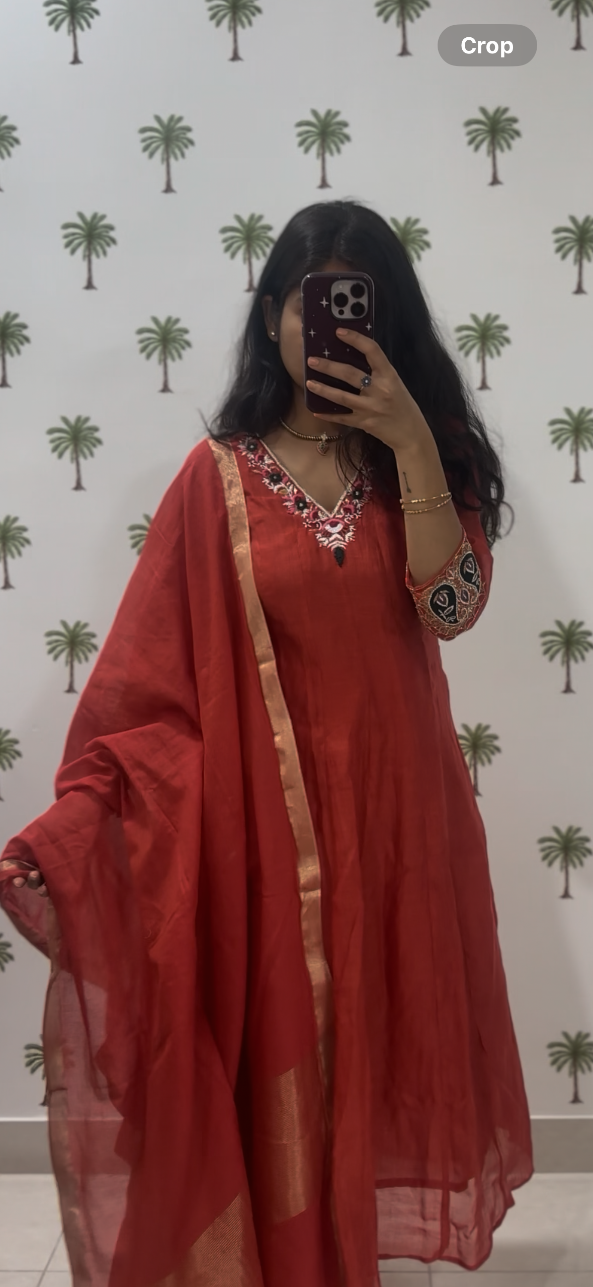 Rust orange chanderi anarkali set