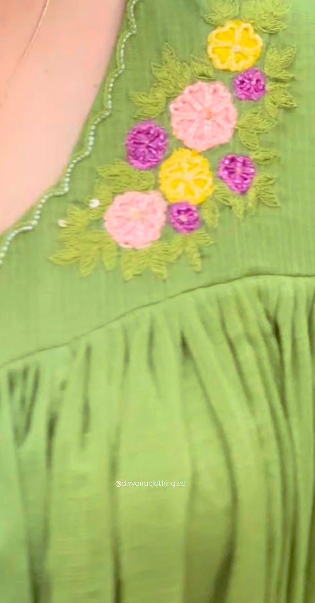 Green kota doria embroided set