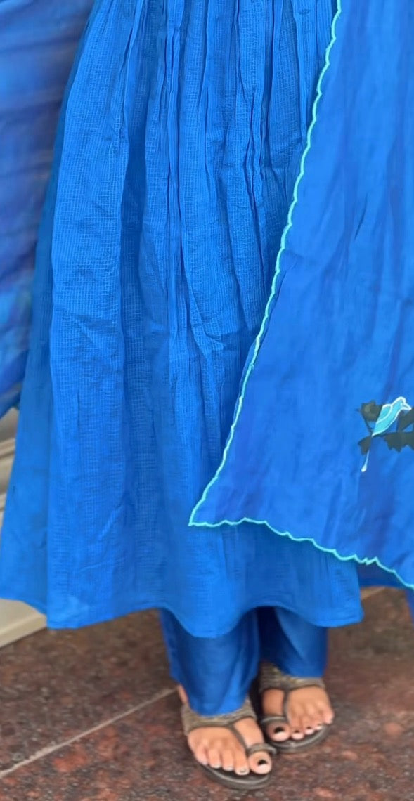 Azure Bird Handpainted Anarkali Set 🦋