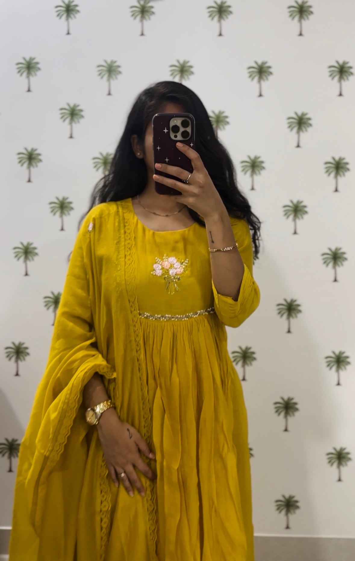 Mustard bouquet chanderi dress