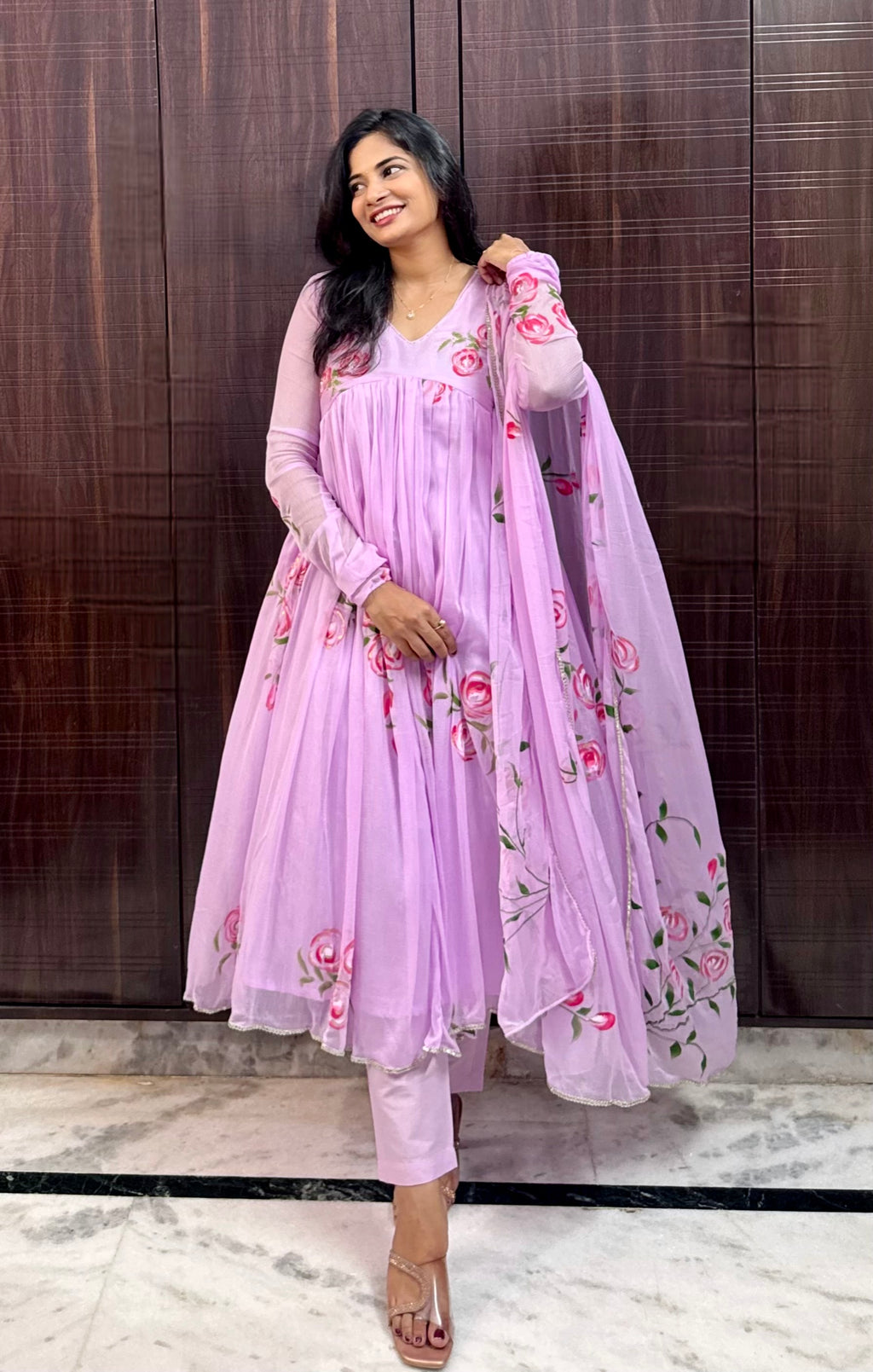 Cherry blossom chiffon anarkali set