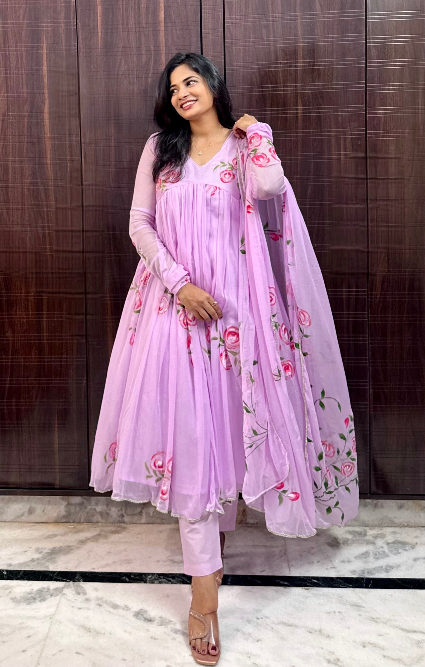 Cherry blossom chiffon anarkali set