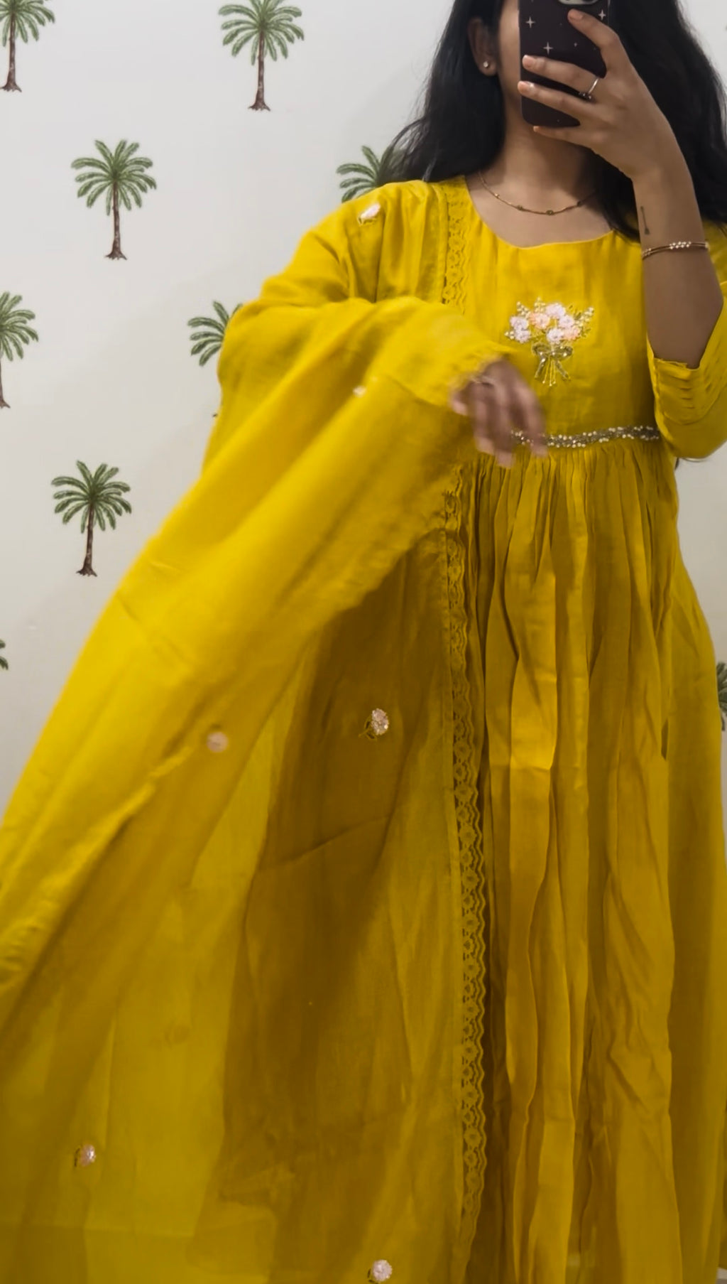 Mustard bouquet chanderi dress