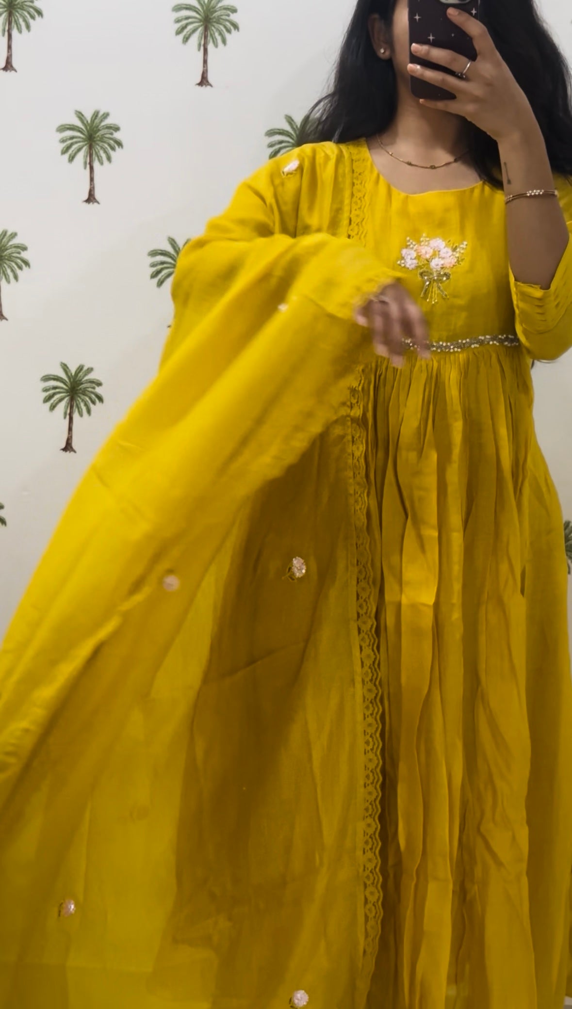 Mustard bouquet chanderi dress