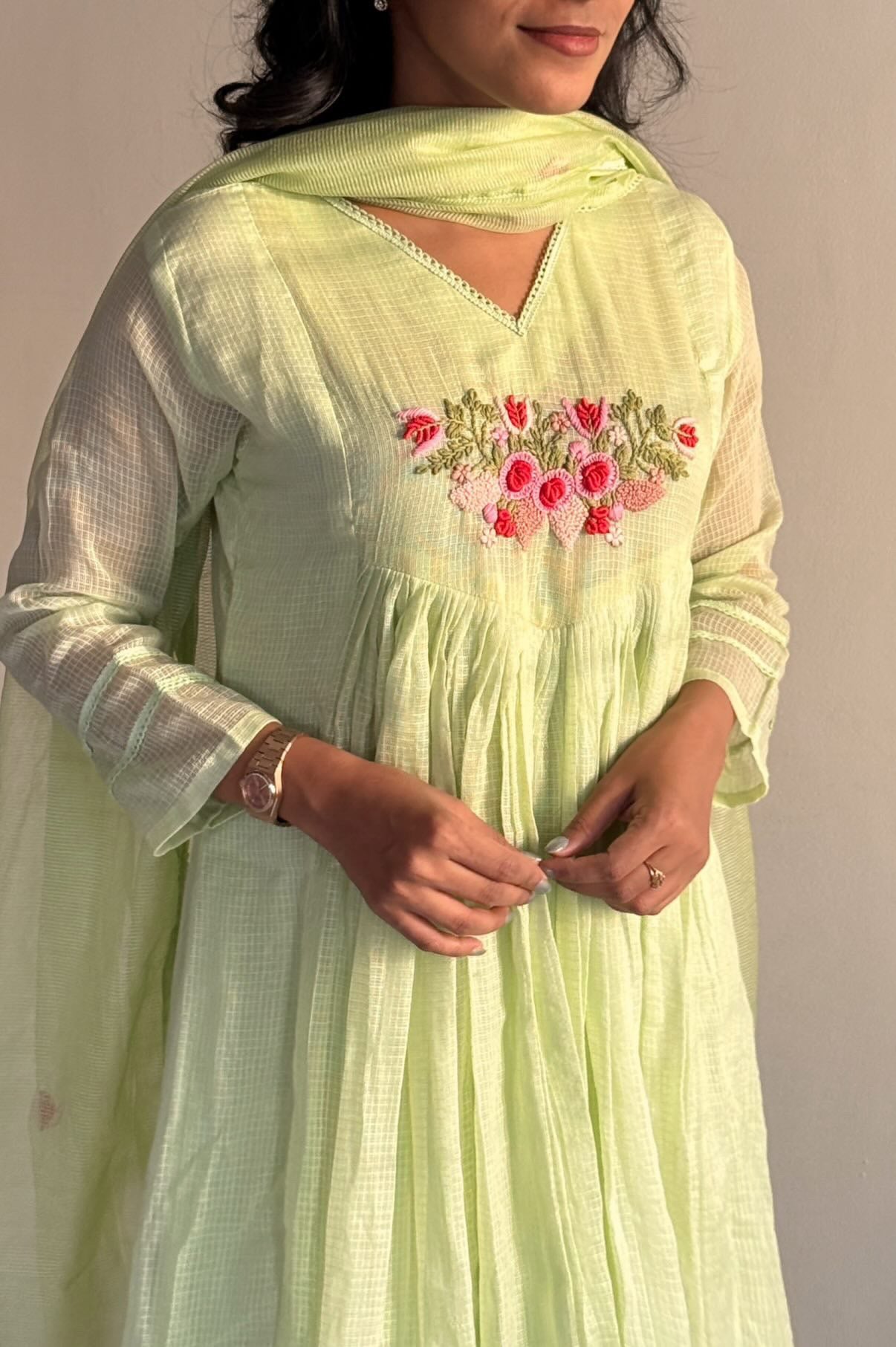 Pista green anarkali