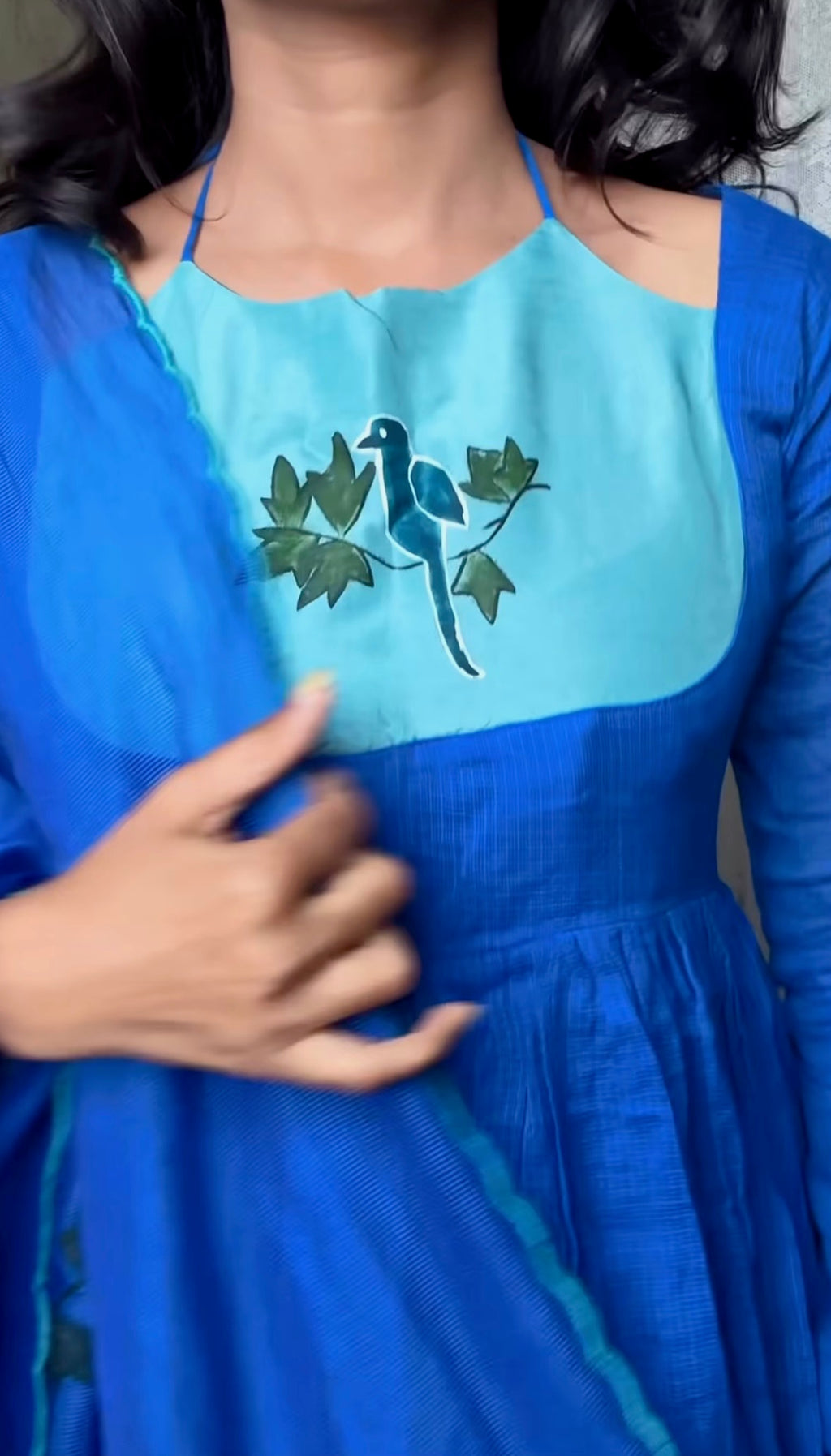 Azure Bird Handpainted Anarkali Set 🦋