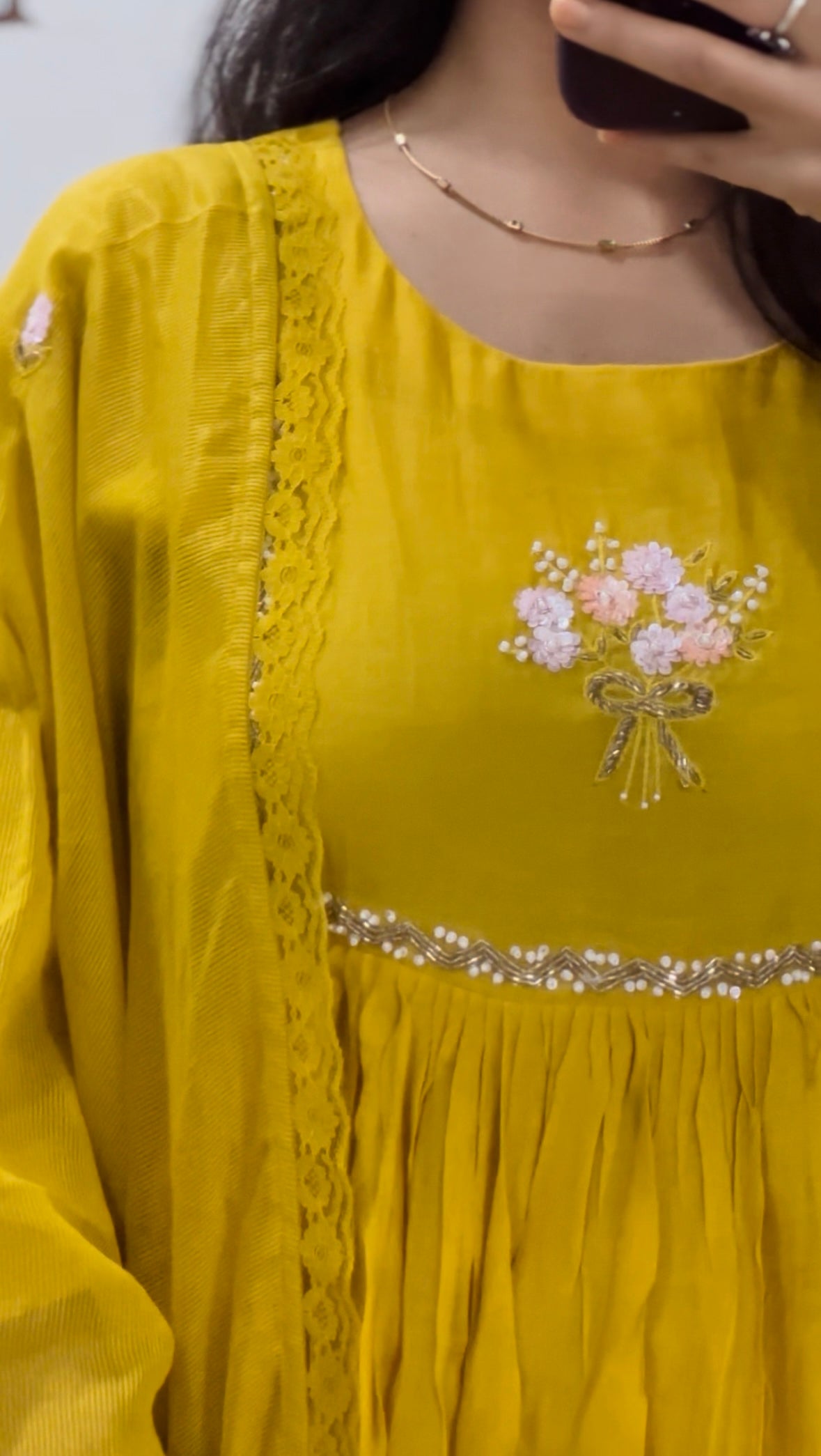 Mustard bouquet chanderi dress