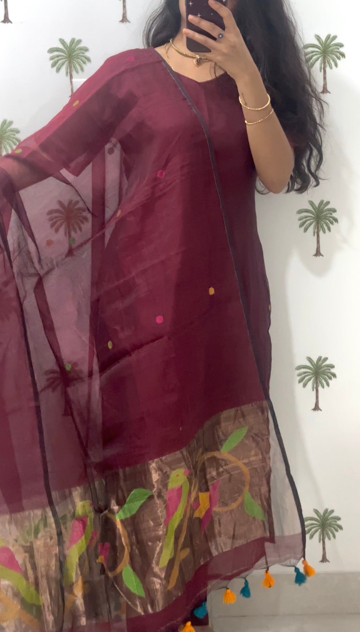 Roohani maroon jamdhani silk set