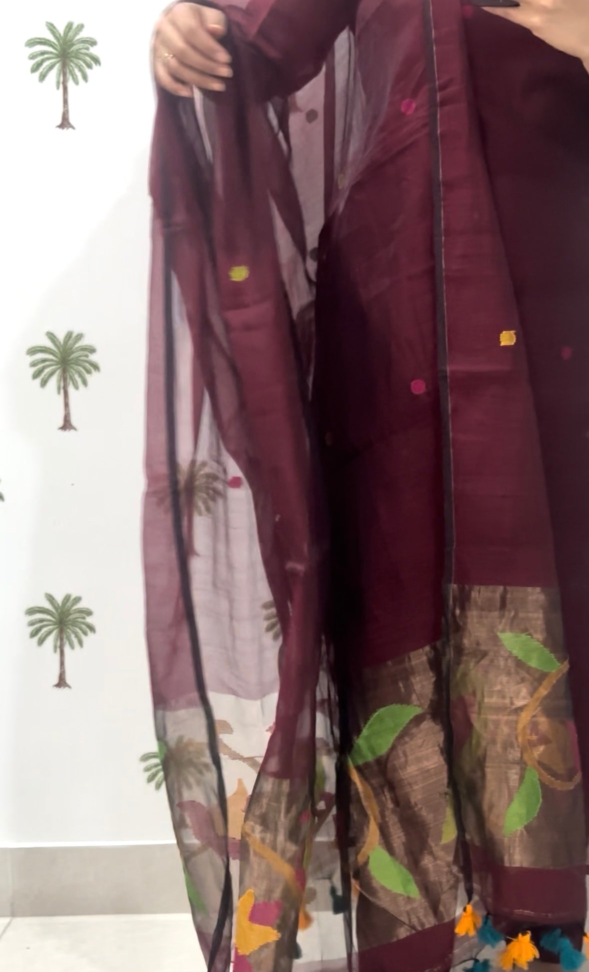 Roohani maroon jamdhani silk set