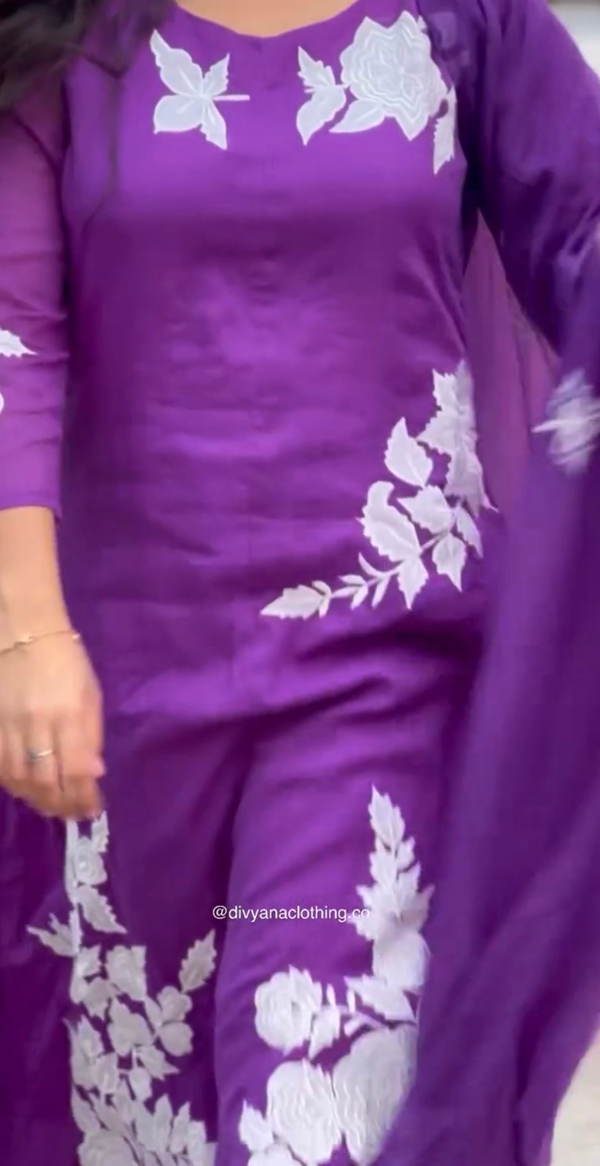 Purple kota doria applique work set