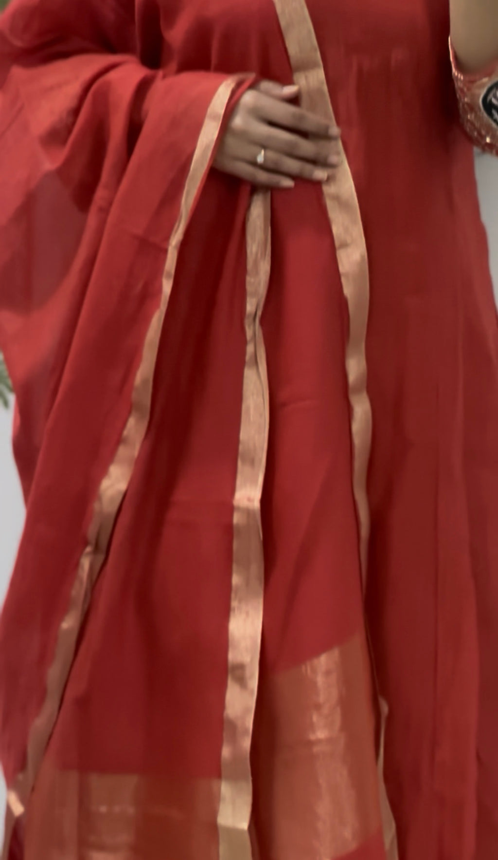 Rust orange chanderi anarkali set