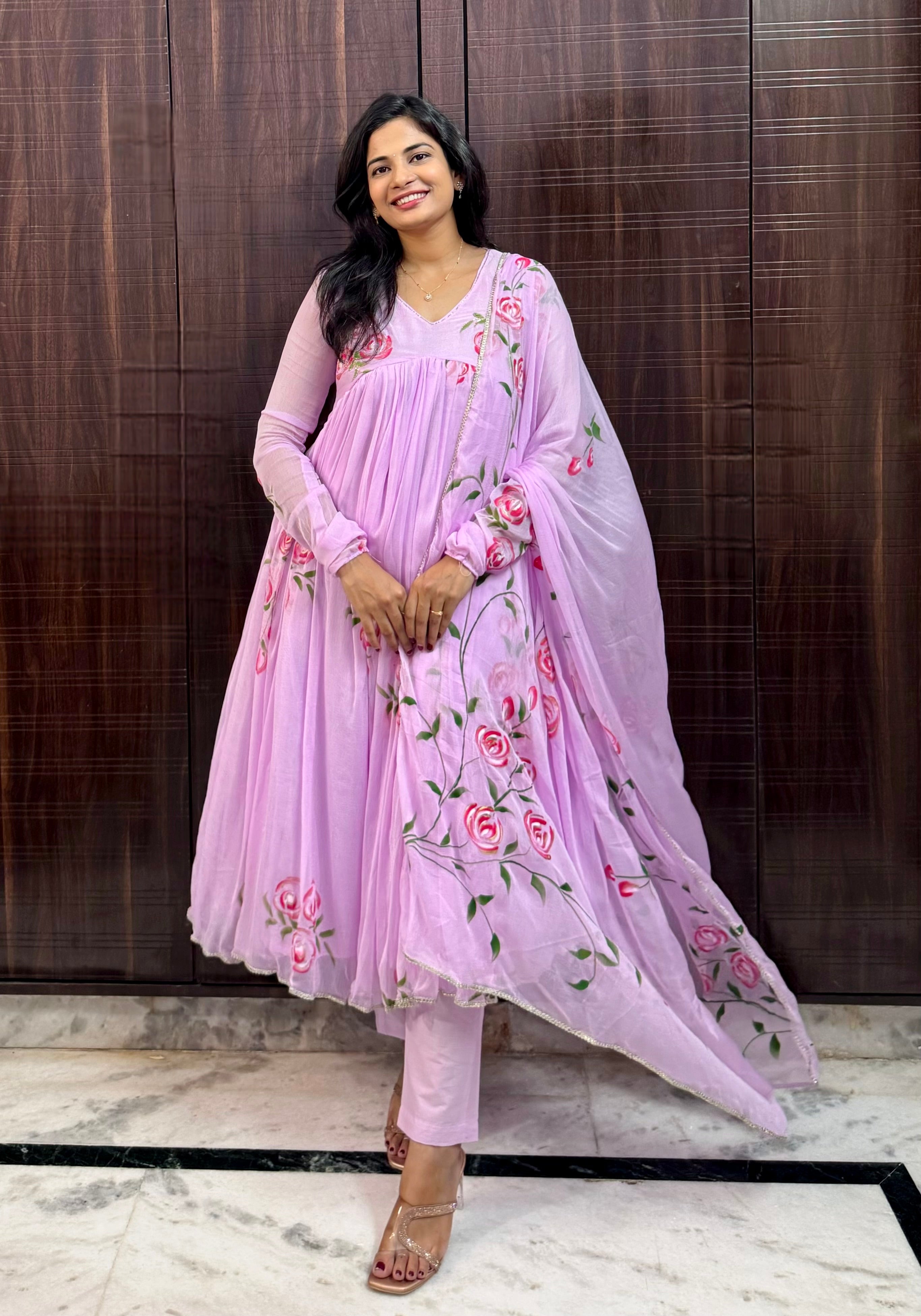 Cherry blossom chiffon anarkali set