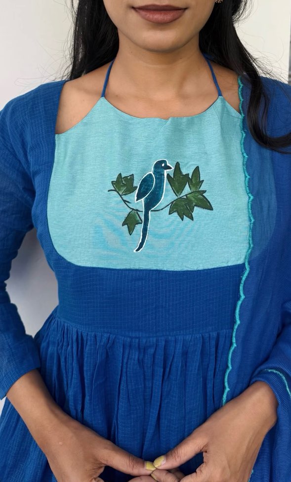 Azure Bird Handpainted Anarkali Set 🦋