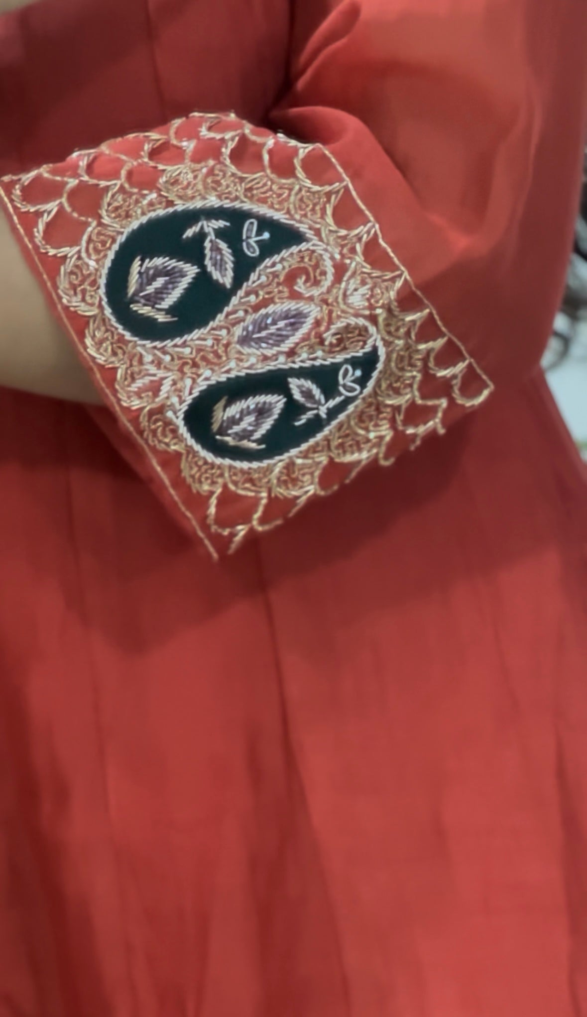 Rust orange chanderi anarkali set