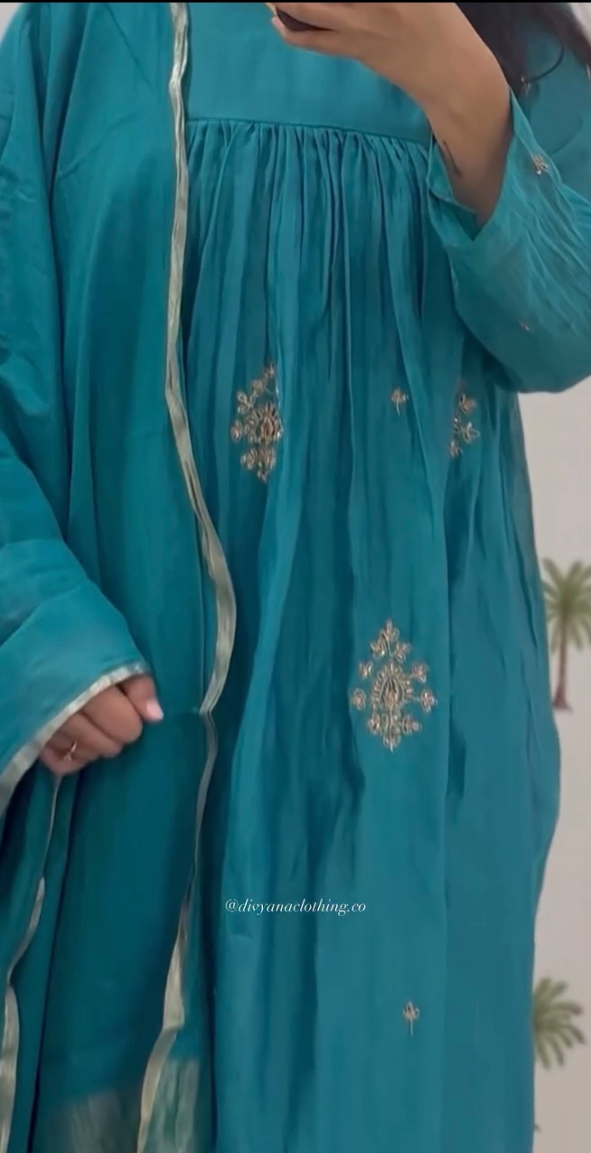 Neelambari teal chanderi embroidey set