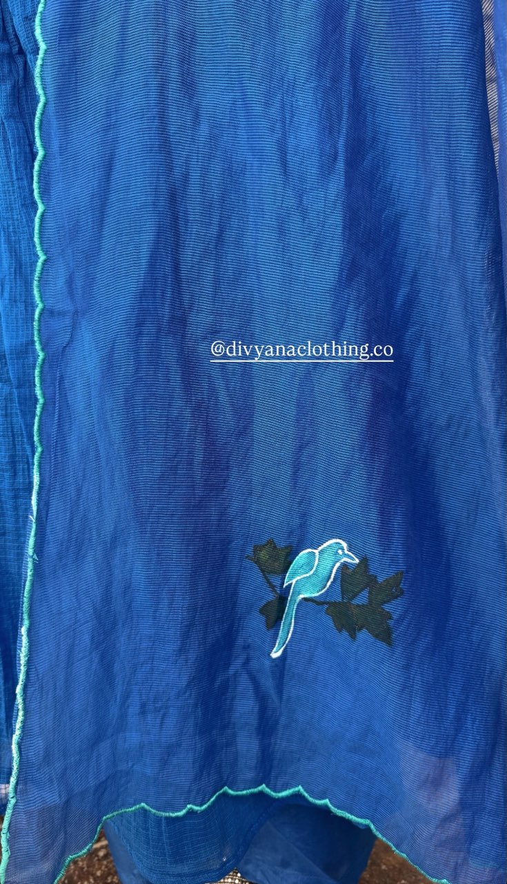 Azure Bird Handpainted Anarkali Set 🦋