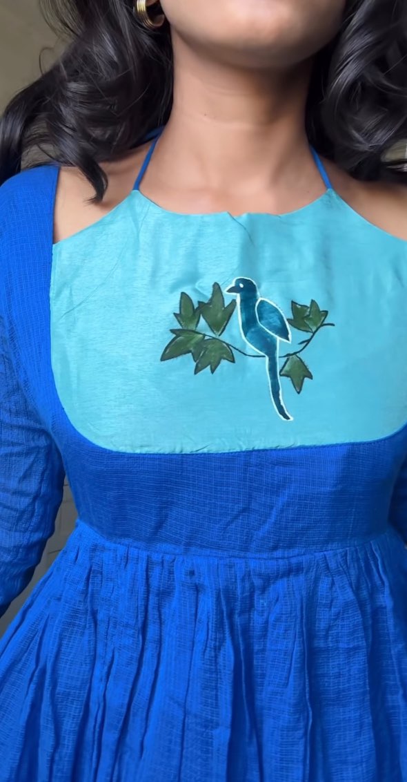 Azure Bird Handpainted Anarkali Set 🦋