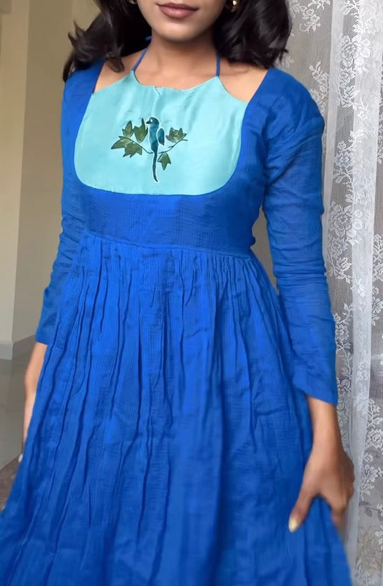 Azure Bird Handpainted Anarkali Set 🦋