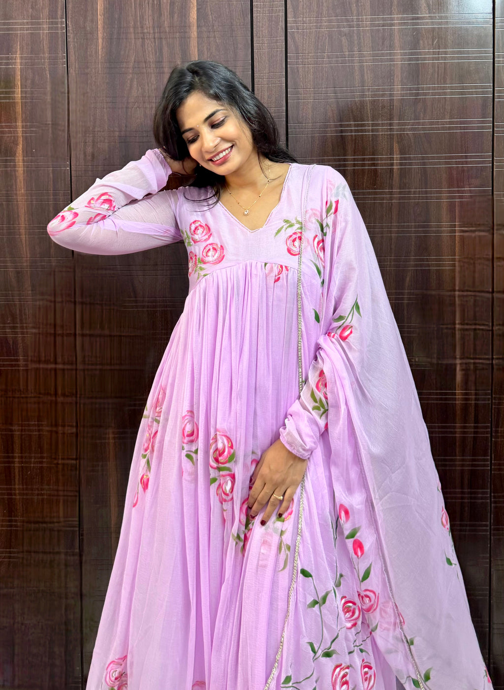 Cherry blossom chiffon anarkali set