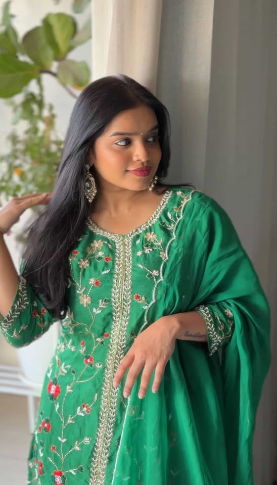 Amaira emarald green chinnon sharara set