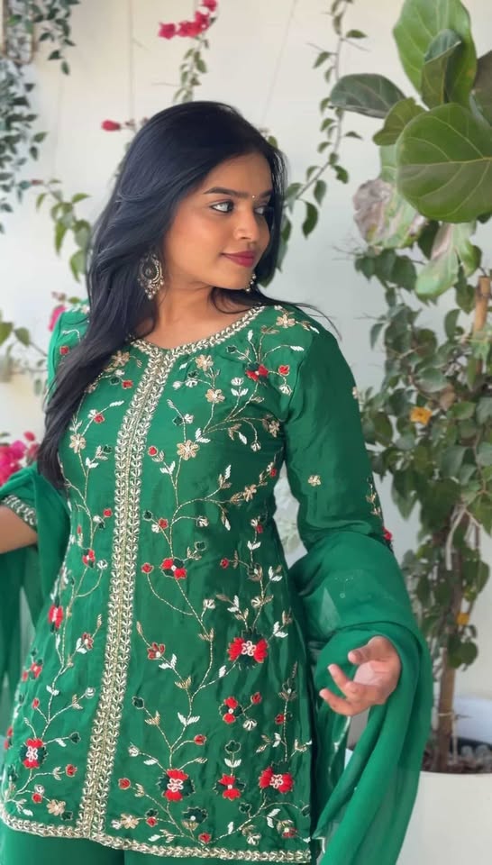 Amaira emarald green chinnon sharara set