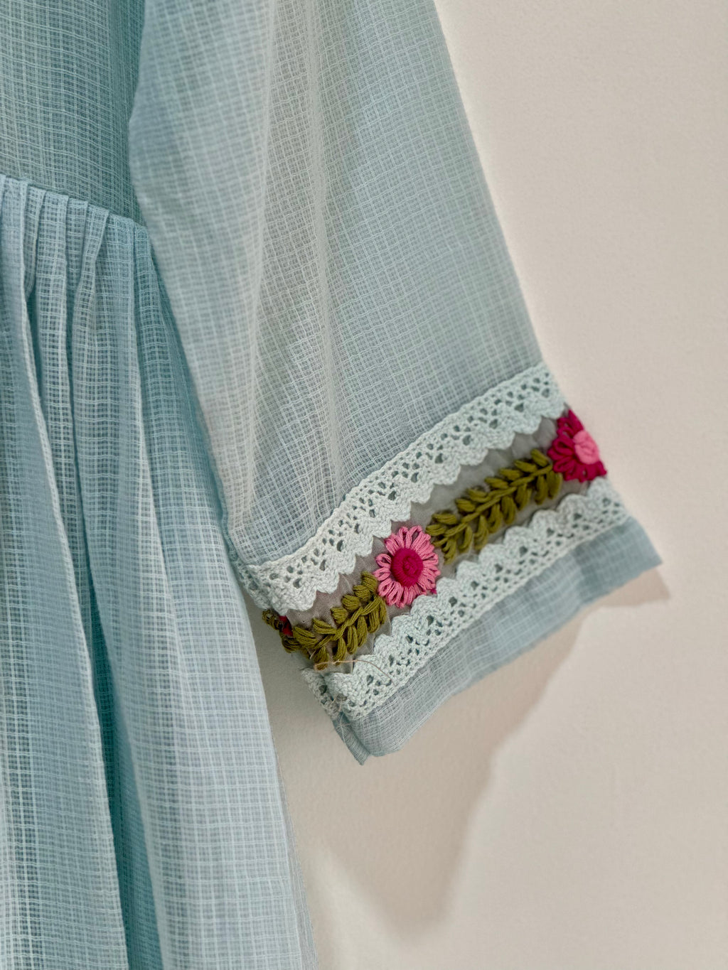 Cloud Blue Kota Doria Embroidery Dress