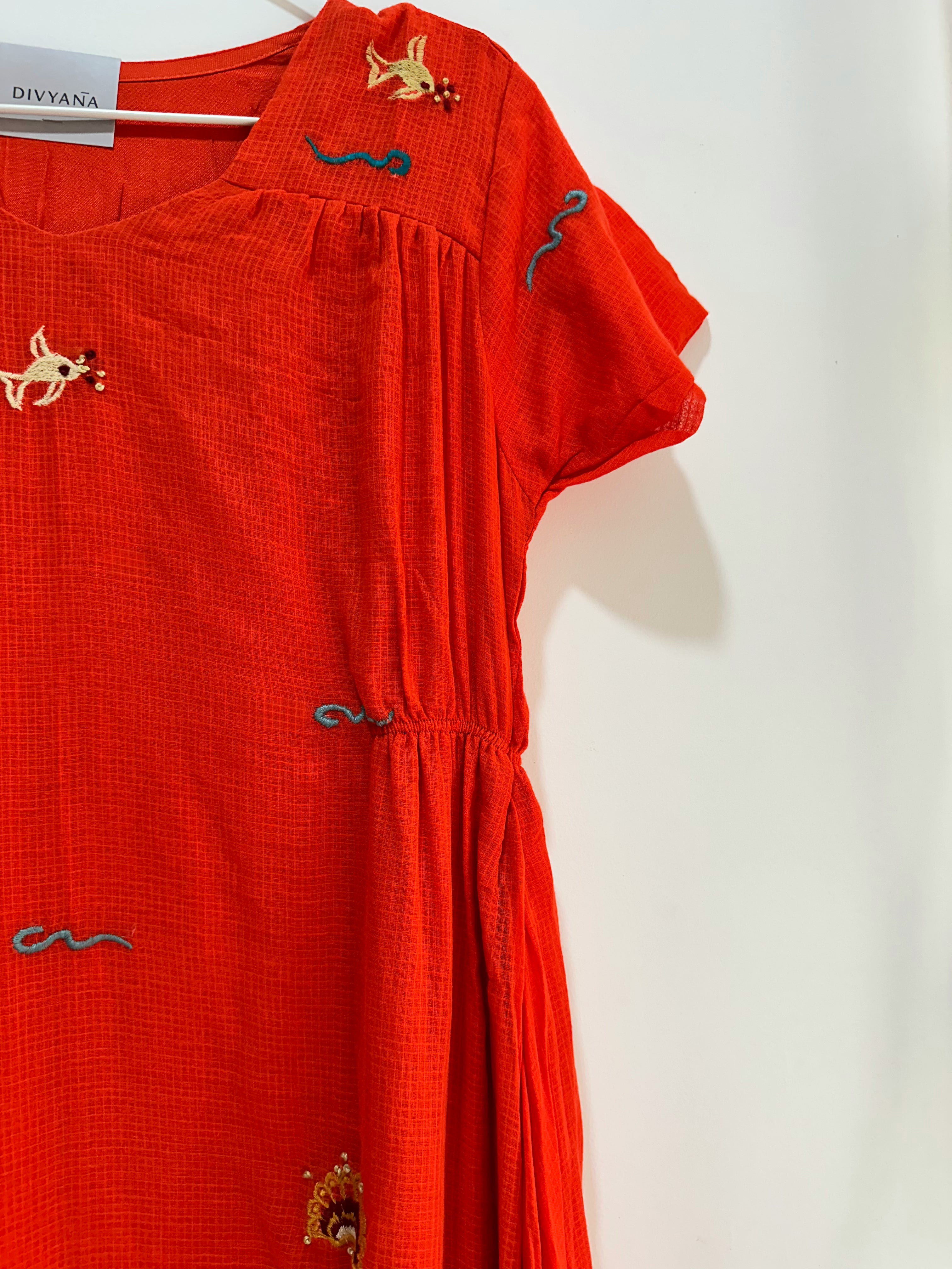 Coral Tide Embroidered Dress