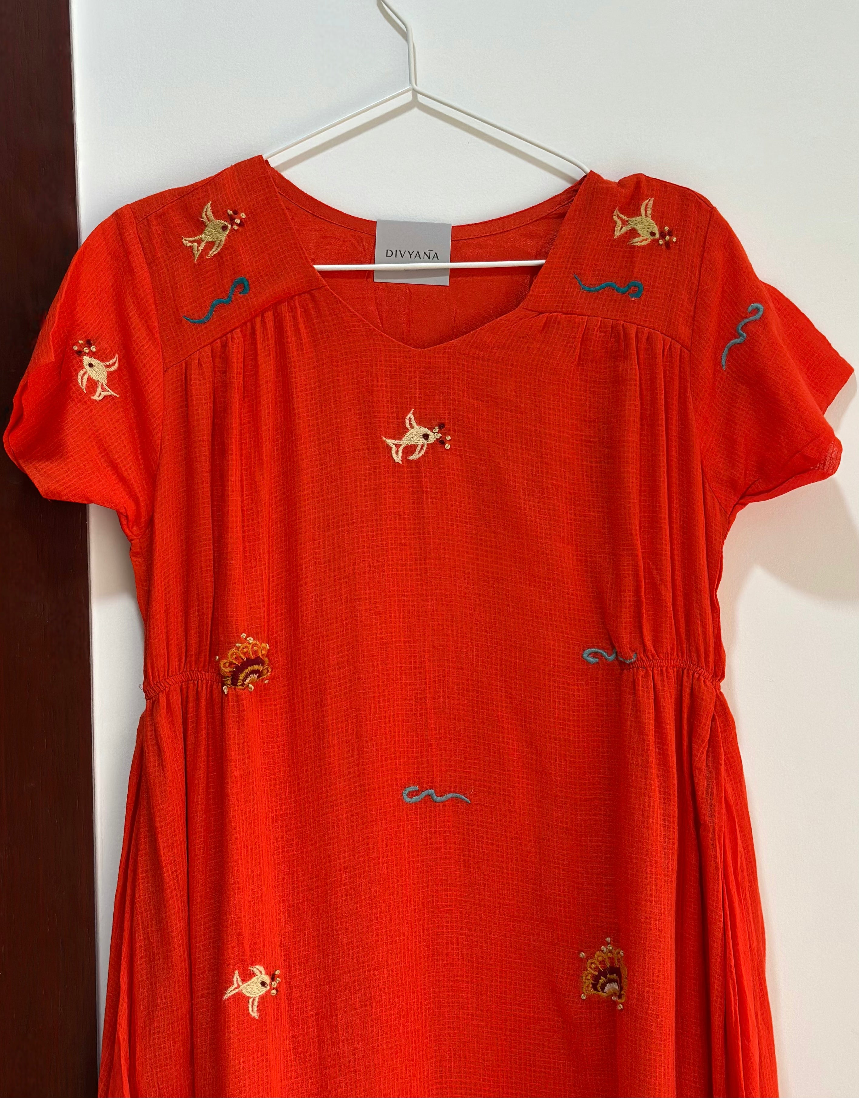 Coral Tide Embroidered Dress