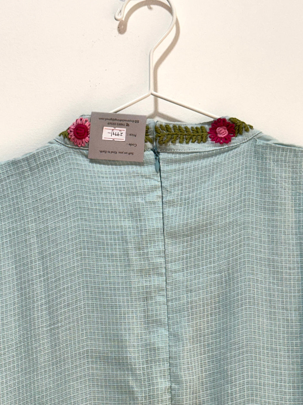 Cloud Blue Kota Doria Embroidery Dress