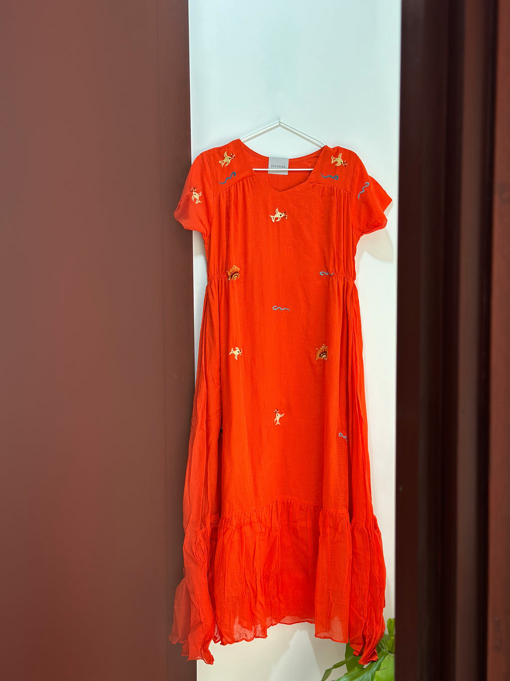 Coral Tide Embroidered Dress