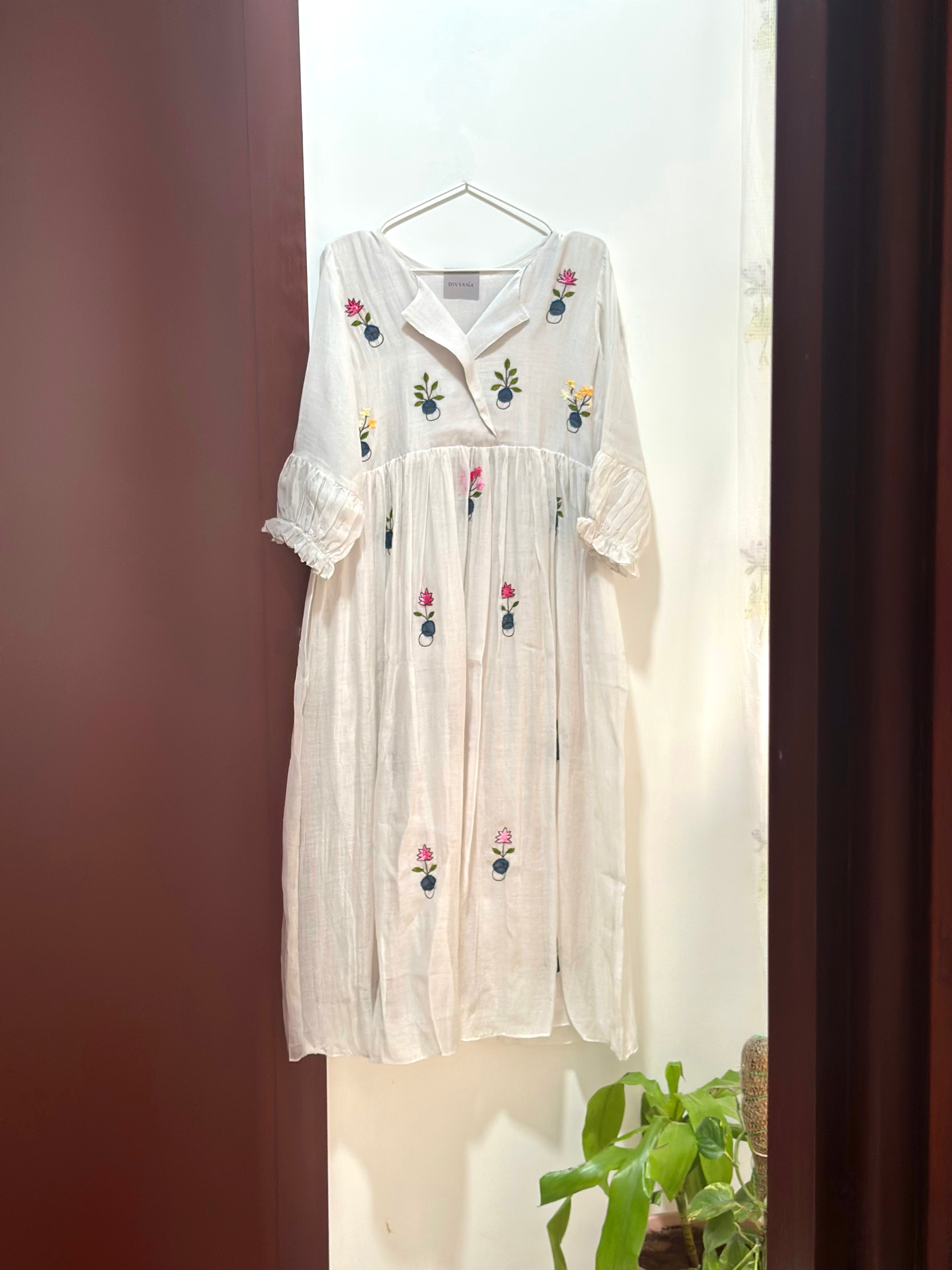 White Ease Chanderi Dress